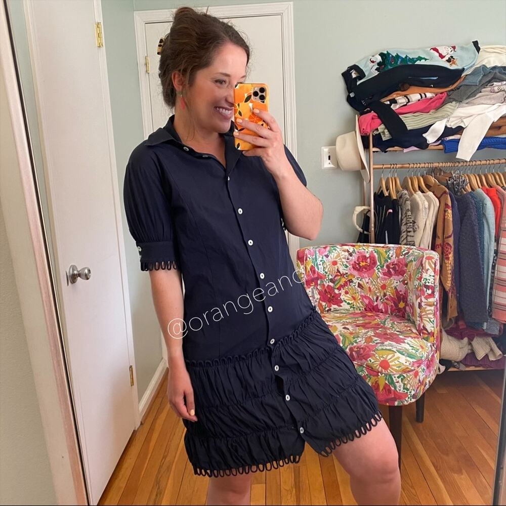 Alicia Bell Navy Blue Button Front Loop Mini Dress 10 - Picture 5 of 12